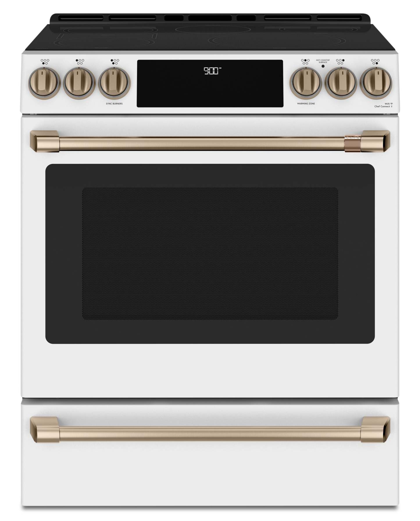 Cuisinière intelligente à induction Café de 5,7 pi³ avec convection européenne véritable et grilles autonettoyantes - Mat noir…