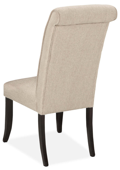 Chaise de salle à manger Tripton avec tissu d'apparence lin, capitonnée par boutons - Taupe | Chaise de salle à manger Tripton capitonnée en tissu d'apparence lin - taupe