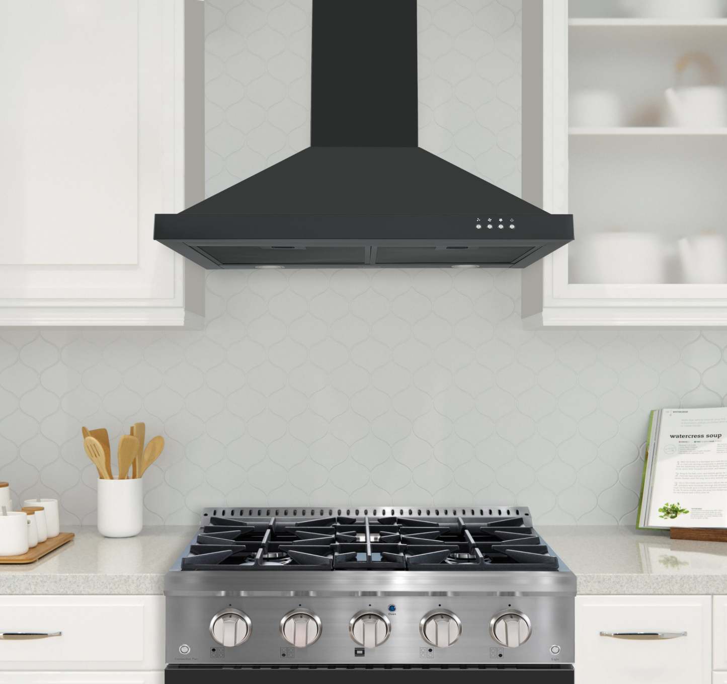 Hotte de cuisinière murale convertible Ancona 30 en acier inoxydable noir - AN-17-16BSS | Hotte de cuisinière murale convertible Ancona de 30 po de style pyramidal en acier inoxydable noir - AN-17-16BSS | D77GS72T