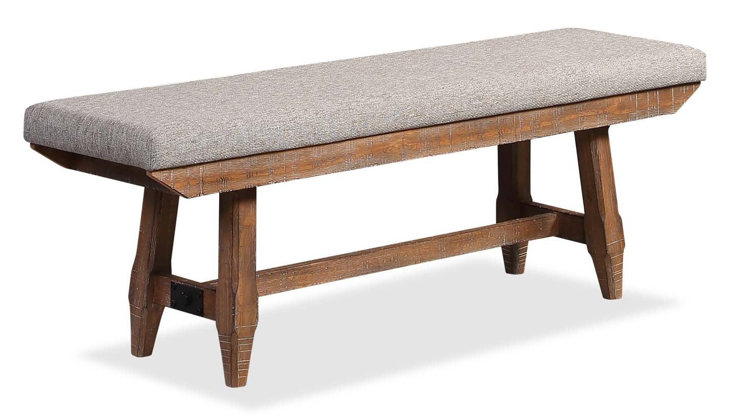 Banc de salle à manger en cèdre avec tissu en polyester, bois de pin, base à tréteaux, 60 W - Marron | Banc de salle à manger Cedar de 60 po (L) en pin et tissu de polyester, avec base à tréteaux - brun