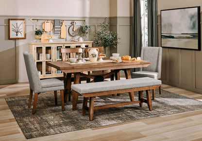 Banc de salle à manger en cèdre avec tissu en polyester, bois de pin, base à tréteaux, 60 W - Marron | Banc de salle à manger Cedar de 60 po (L) en pin et tissu de polyester, avec base à tréteaux - brun