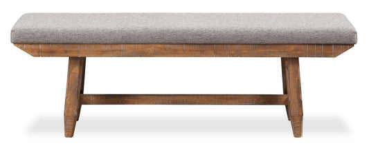 Banc de salle à manger en cèdre avec tissu en polyester, bois de pin, base à tréteaux, 60 W - Marron | Banc de salle à manger Cedar de 60 po (L) en pin et tissu de polyester, avec base à tréteaux - brun