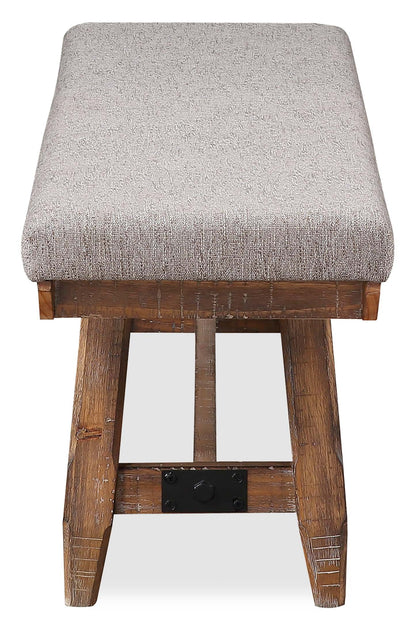 Banc de salle à manger en cèdre avec tissu en polyester, bois de pin, base à tréteaux, 60 W - Marron | Banc de salle à manger Cedar de 60 po (L) en pin et tissu de polyester, avec base à tréteaux - brun