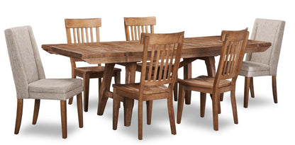 Cedar 7pc Dining Set with Table & 6 Chairs, Pine Wood, Trestle-Base, 72.07W - Brown | Ensemble de salle à manger Cedar 7 pièces en pin avec table de 72,07 po (L), base à tréteaux et 6 chaises - brun
