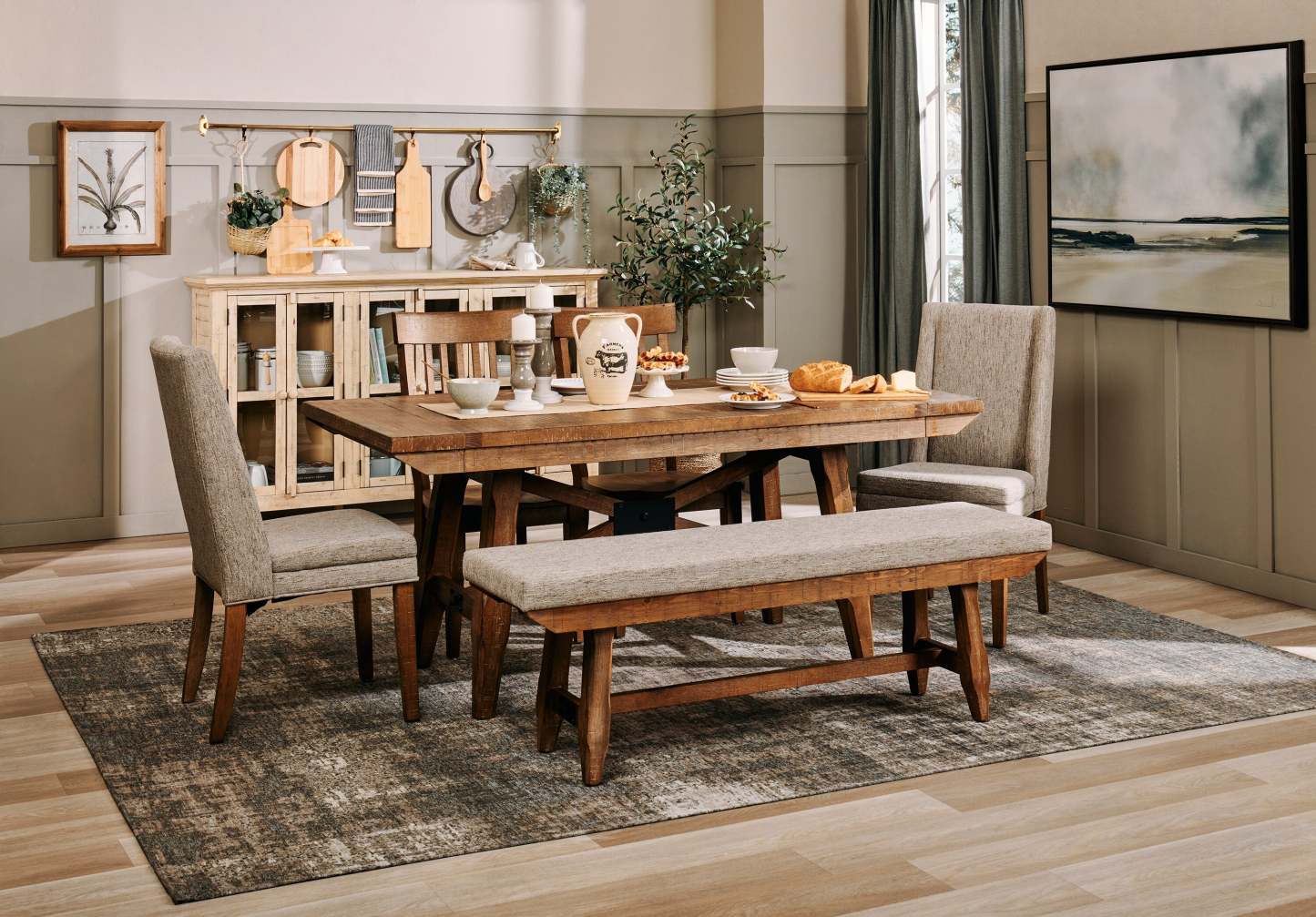 Chaise de salle à manger en cèdre avec tissu en polyester, bois de pin - Beige | Chaise de salle à manger Cèdre en tissu de polyester et en pin - beige