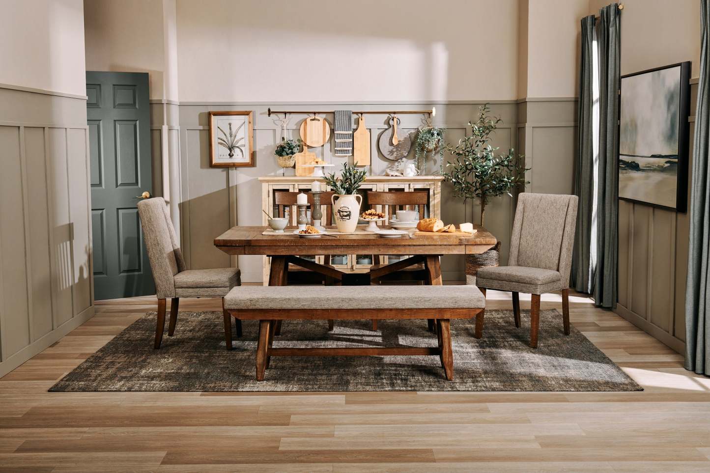 Chaise de salle à manger en cèdre avec tissu en polyester, bois de pin - Beige | Chaise de salle à manger Cèdre en tissu de polyester et en pin - beige