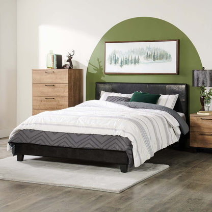 Lit rembourré Chase en tissu de cuir végétalien marron - Queen Size | Lit rembourré Chase en tissu de cuir végétalien brun - format grand lit