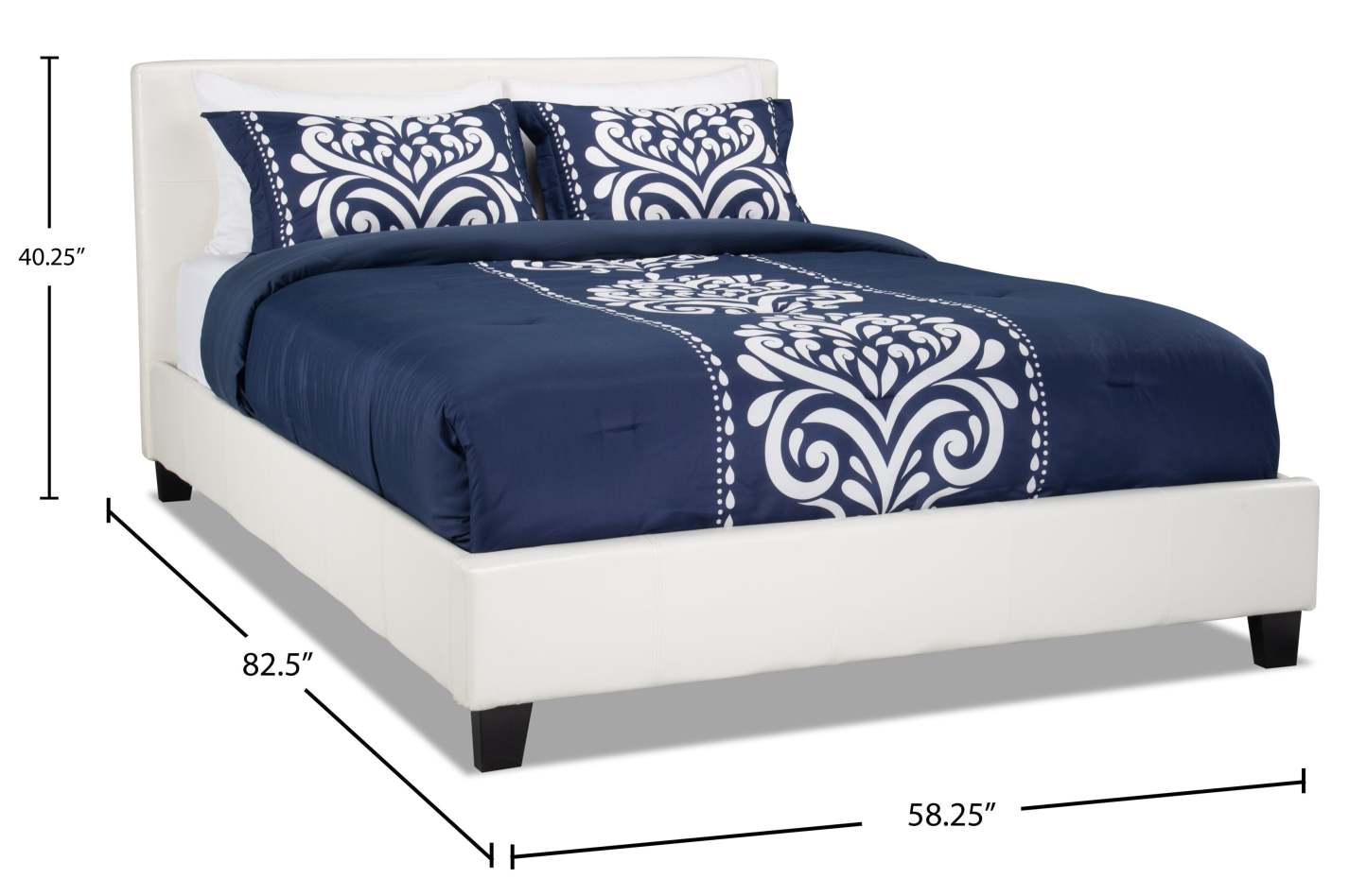 Lit rembourré Chase en tissu de cuir végétalien blanc - Pleine grandeur | Lit rembourré Chase en tissu de cuir végétalien blanc - format lit double