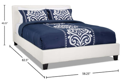 Lit rembourré Chase en tissu de cuir végétalien blanc - Pleine grandeur | Lit rembourré Chase en tissu de cuir végétalien blanc - format lit double