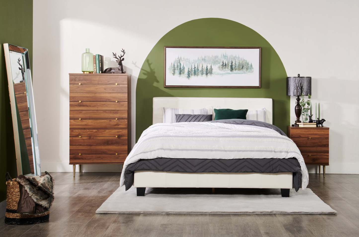 Lit rembourré Chase en tissu de cuir végétalien blanc - Queen Size | Lit rembourré Chase en tissu de cuir végétalien blanc - format grand lit