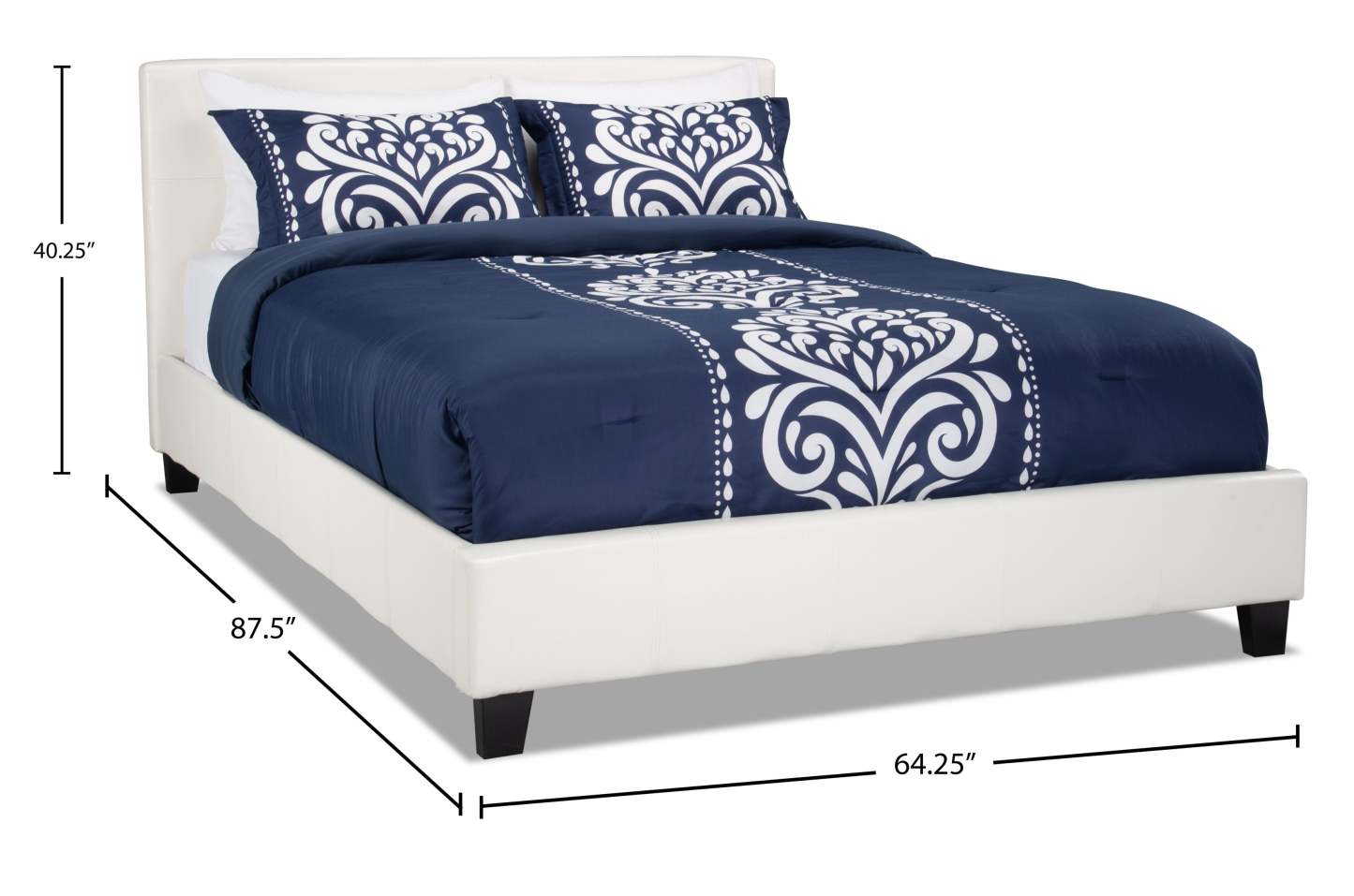 Lit rembourré Chase en tissu de cuir végétalien blanc - Queen Size | Lit rembourré Chase en tissu de cuir végétalien blanc - format grand lit