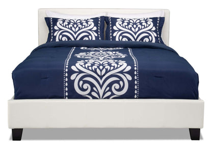 Lit rembourré Chase en tissu de cuir végétalien blanc - Pleine grandeur | Lit rembourré Chase en tissu de cuir végétalien blanc - format lit double