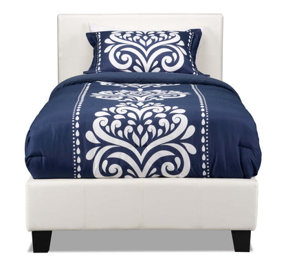 Lit rembourré Chase en tissu de cuir végétalien blanc - Taille simple | Lit rembourré Chase en tissu de cuir végétalien blanc - format lit simple