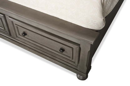 Lit plateforme de rangement Chelsea gris avec tête de lit et cadre de lit - format grand lit | Lit plateforme avec rangement Chelsea avec tête de lit et cadre, gris - Queen Size