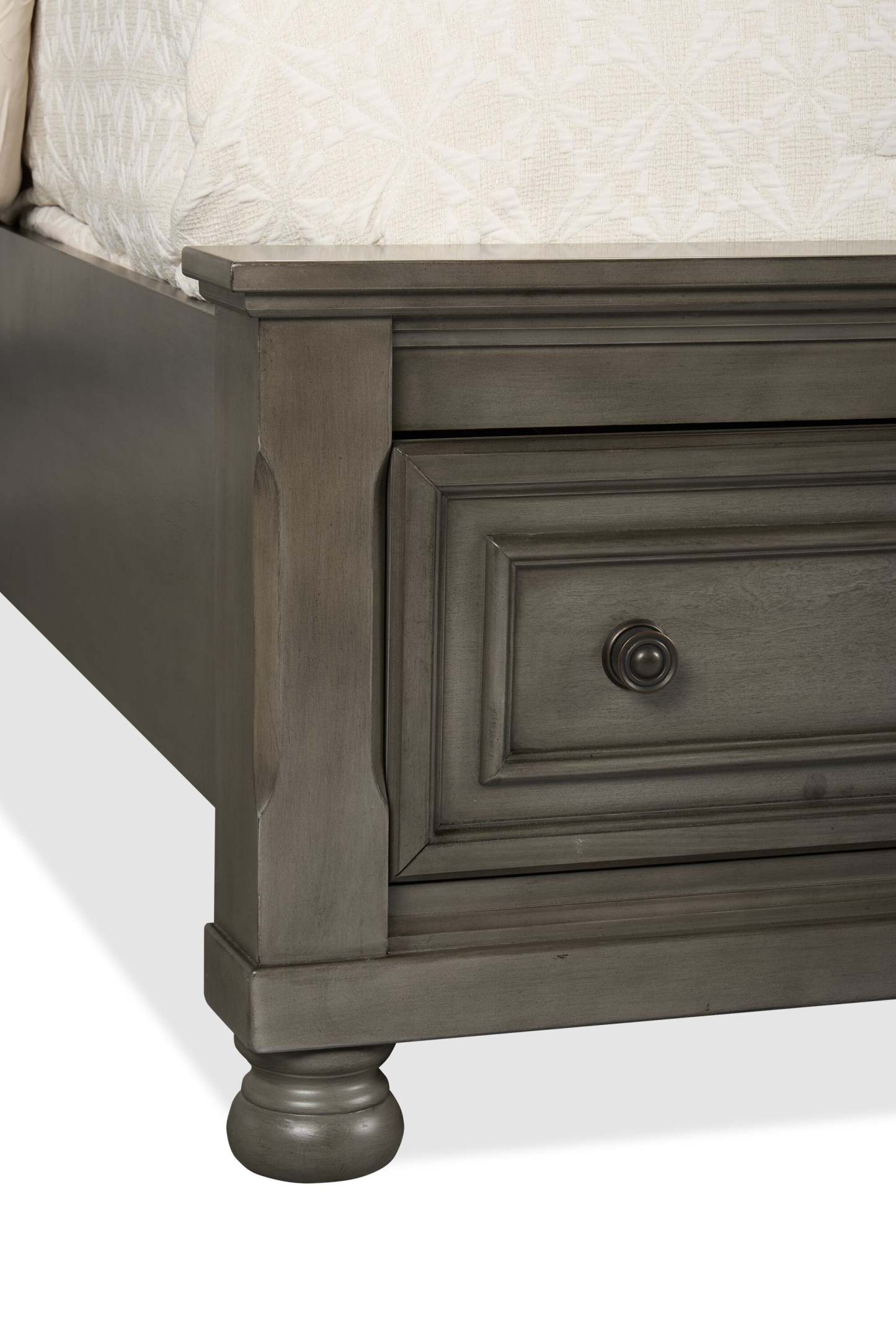 Lit plateforme de rangement Chelsea gris avec tête de lit et cadre de lit - format grand lit | Lit plateforme avec rangement Chelsea avec tête de lit et cadre, gris - Queen Size