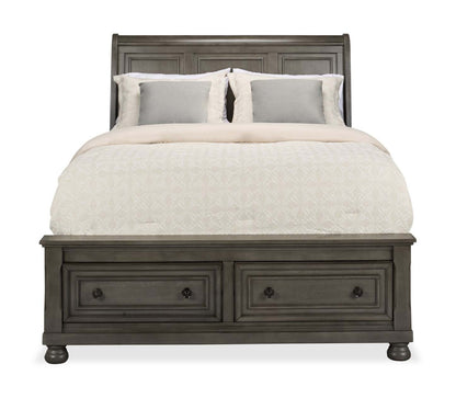 Lit plateforme de rangement Chelsea gris avec tête de lit et cadre de lit - format grand lit | Lit plateforme avec rangement Chelsea avec tête de lit et cadre, gris - Queen Size