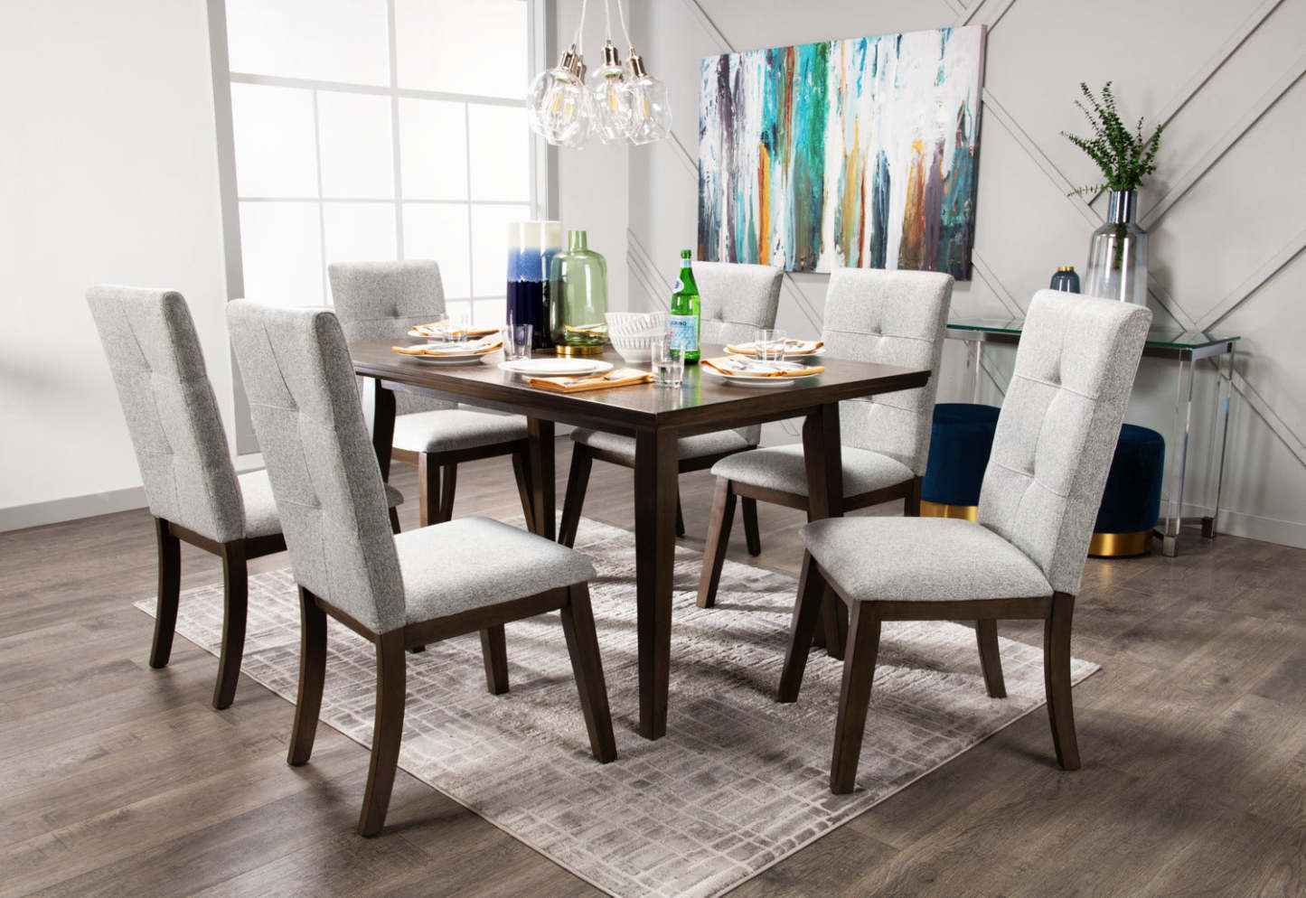 Chelsea 7pc Dining Set with Table & 6 Grey Chairs, 60W - Grey/Brown | Ensemble de salle à manger Chelsea 7 pièces avec table de 60 po (L) et 6 chaises grises - gris-brun