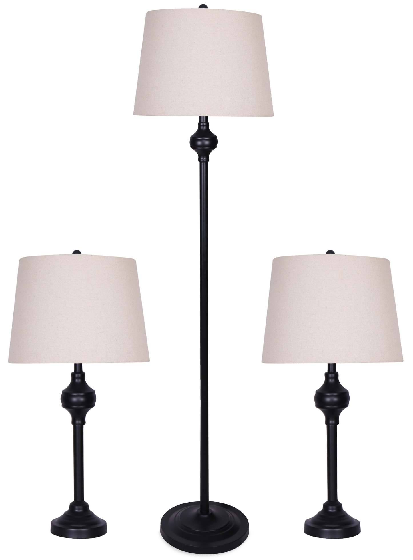 Ensemble 3 pièces Ciara Traditional Matte Black, lampadaire et deux lampes de table|Ensemble 3 lampes Ciara traditionnelles noir mat, 2 lampes de table et 1 lampe à pied