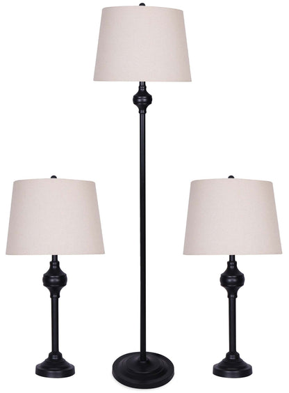 Ensemble 3 pièces Ciara Traditional Matte Black, lampadaire et deux lampes de table|Ensemble 3 lampes Ciara traditionnelles noir mat, 2 lampes de table et 1 lampe à pied