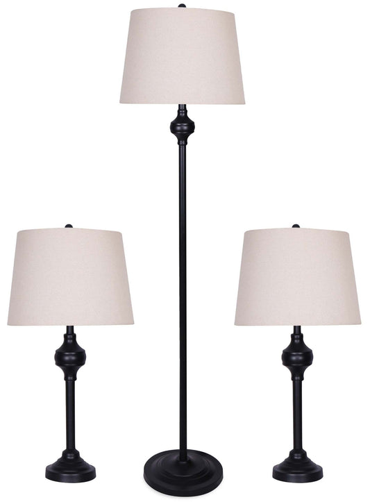 Ensemble 3 pièces Ciara Traditional Matte Black, lampadaire et deux lampes de table|Ensemble 3 lampes Ciara traditionnelles noir mat, 2 lampes de table et 1 lampe à pied