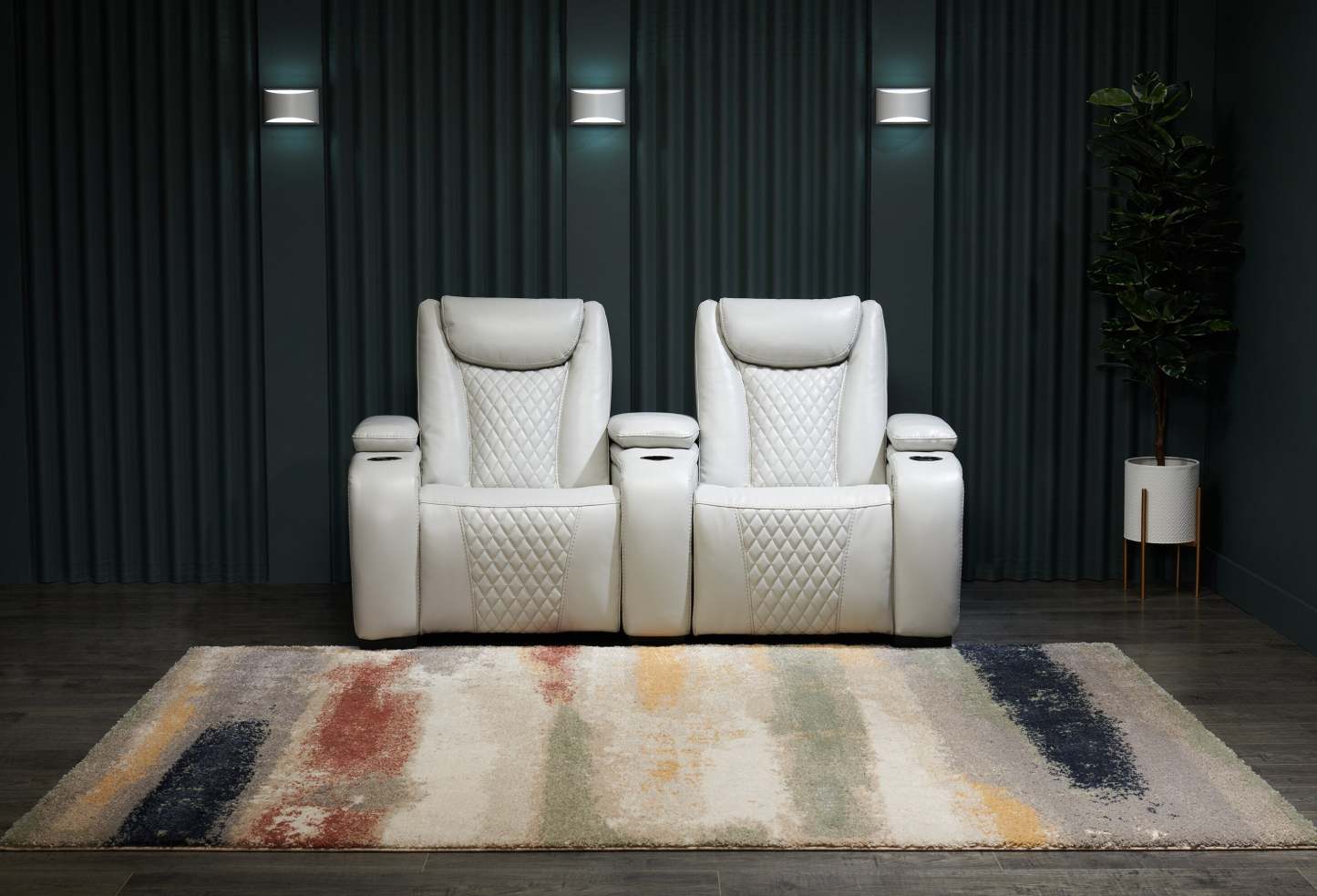 Cinema 79.6 Tissu d'apparence cuir Sièges de cinéma maison inclinables électriquement avec deux sièges - Gris brume cosmique