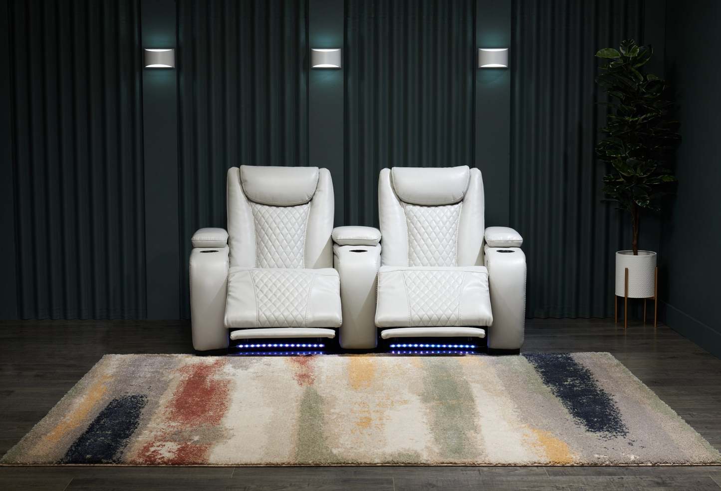 Cinema 79.6 Tissu d'apparence cuir Sièges de cinéma maison inclinables électriquement avec deux sièges - Gris brume cosmique