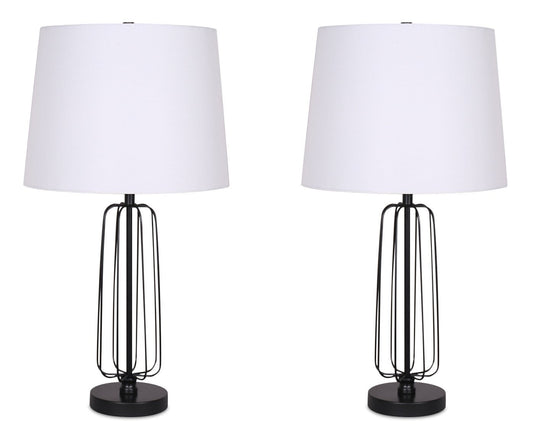 Kort &amp; Co. Clare 27 Matte Black 2-piece Set, with Two Table Lamps and USB Charging|Ensemble 2 lampes de table Clare de Kort &amp; Co. de 27 po noir mat avec recharge USB