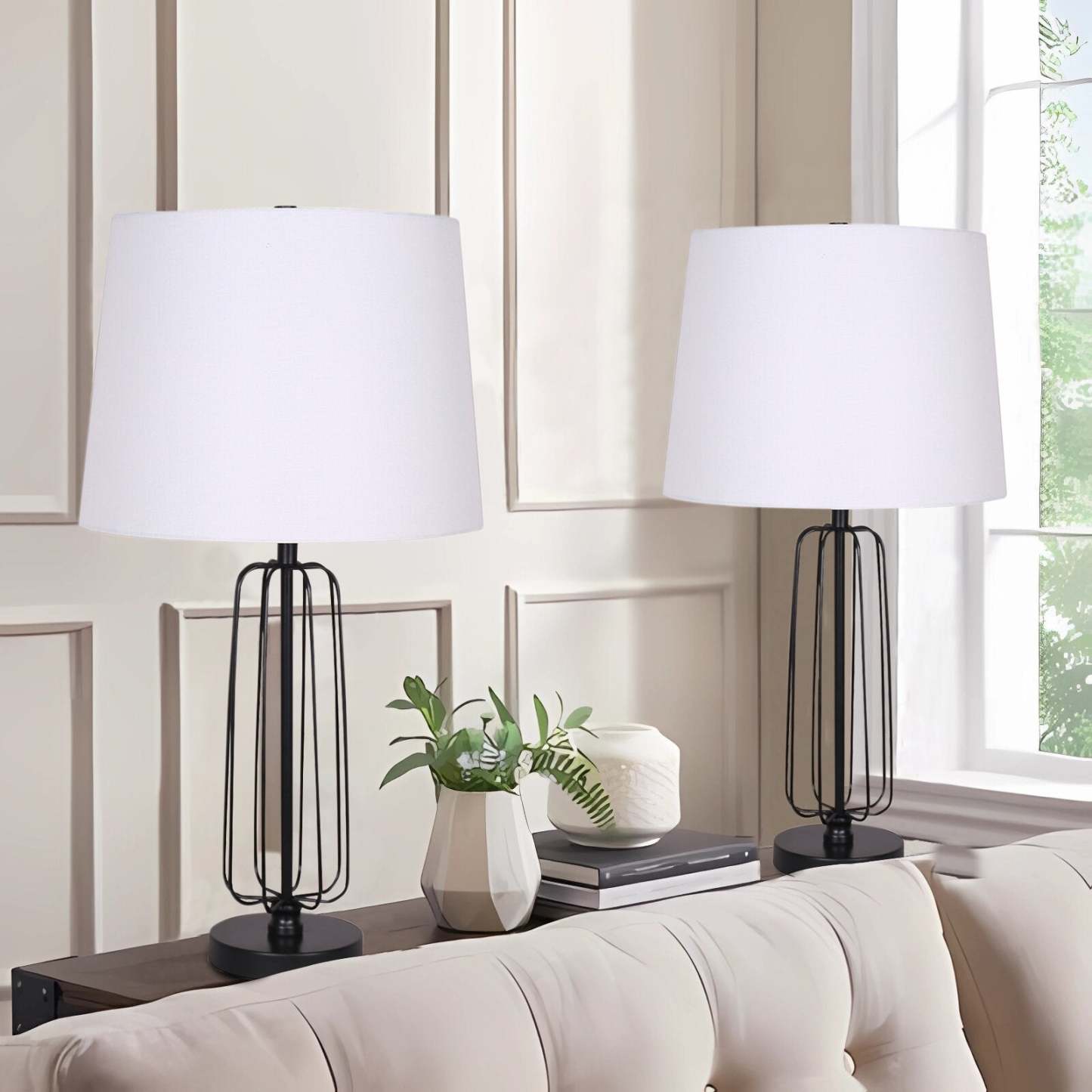 Kort &amp; Co. Clare 27 Matte Black 2-piece Set, with Two Table Lamps and USB Charging|Ensemble 2 lampes de table Clare de Kort &amp; Co. de 27 po noir mat avec recharge USB