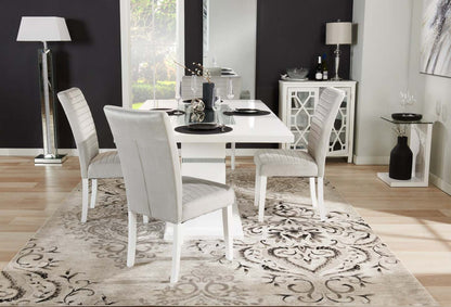 Table de salle à manger Garbo avec incrustation en verre, base piédestal, glamour, 78,75 po - blanche | Table de salle à manger somptueuse Garbo de 78,75 po (L) avec incrustation de verre et base piédestal - blanche