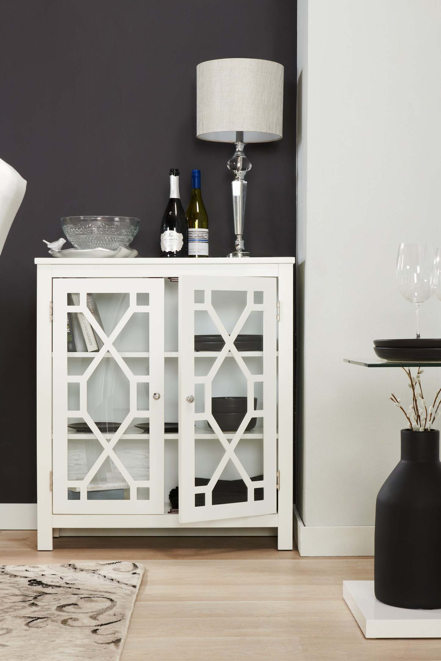 Armoire décorative Clary 31.5 avec portes en verre - Blanc|Armoire décorative Clary de 31,5 po avec portes en verre - blanche