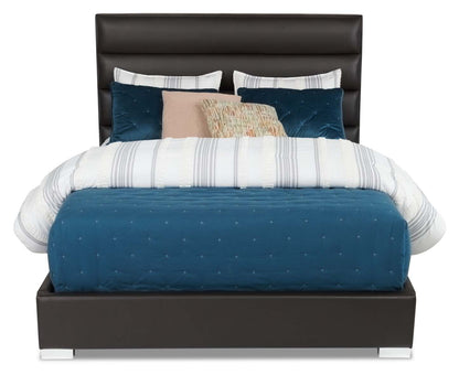 Kort &amp; Co. Lit plateforme rembourré Clay en tissu cuir végétalien marron, capitonné - Pleine grandeur | Lit plateforme rembourré Clay de Kort &amp; Co. en tissu de cuir végétalien brun capitonné - format lit double