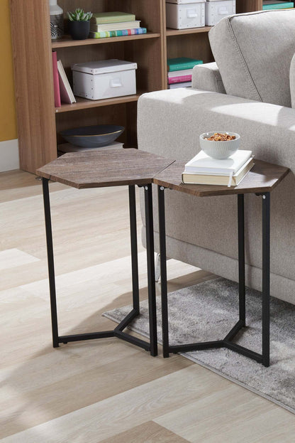 Cleo 15.7 Chairside Table - Marron avec Pieds Métal Noir|Table de fauteuil Cleo de 15,7 po - brune avec pattes en métal noir