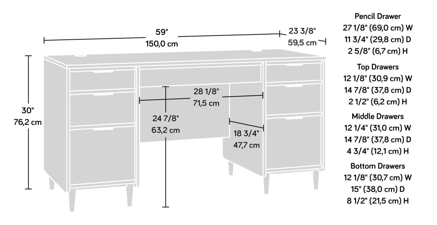 Clifford Place 59.06 Bureau de direction de qualité commerciale - érable naturel