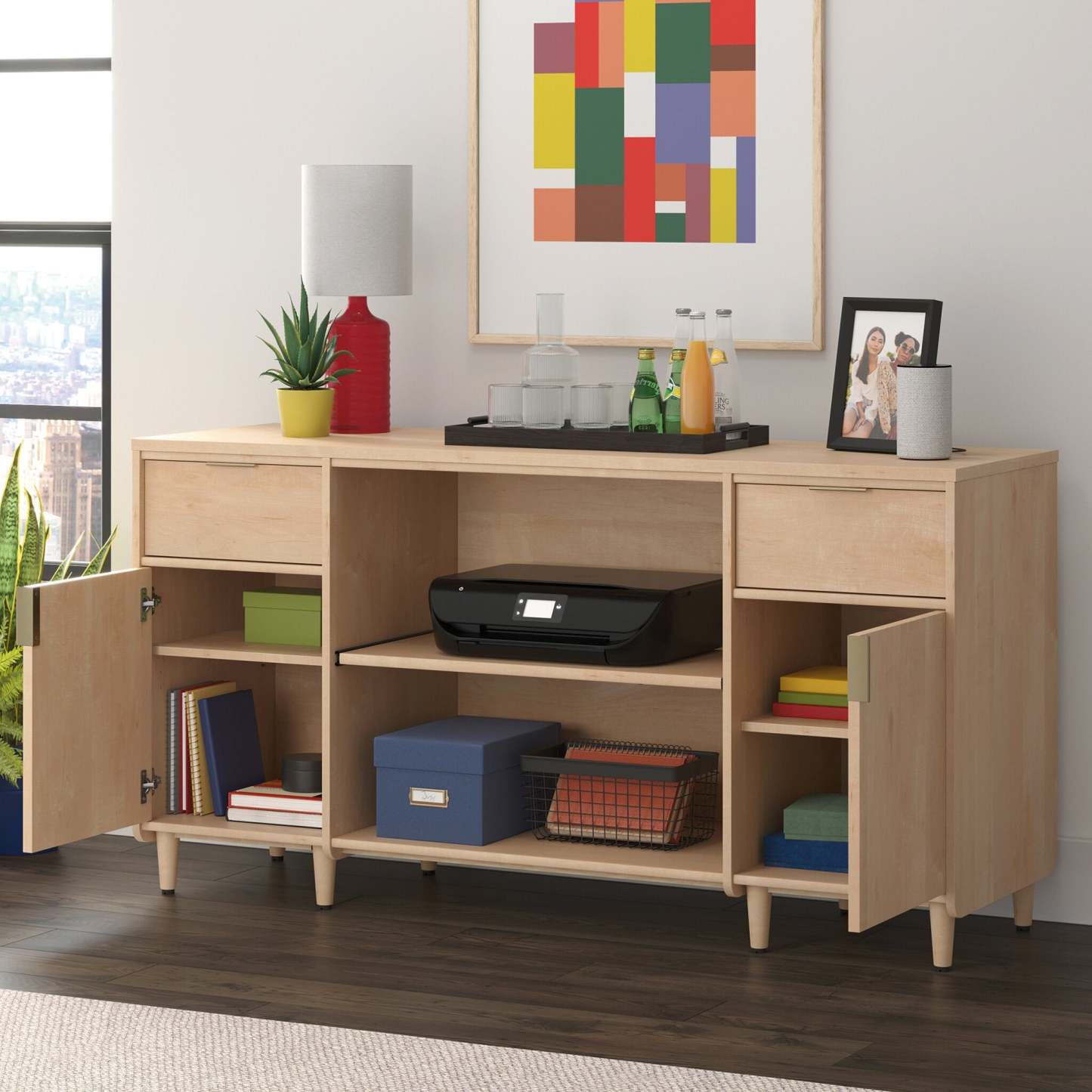 Clifford Place 59.06 Commercial Grade Credenza - Natural Maple|Bahut Clifford Place de 59,06 po de qualité commerciale - érable naturel