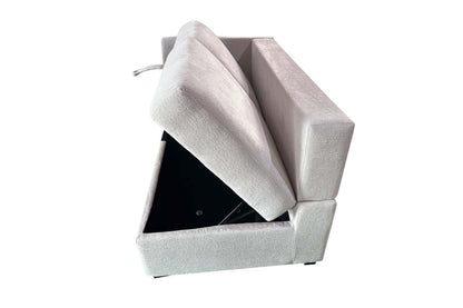 Canapé-lit sectionnel Coast 3 pièces orienté vers la droite avec rangement et repose-pieds - Blanc ivoire | Canapé-lit sectionnel de droite Coast 3 pièces en tissu avec rangement et pouf - blanc ivoire