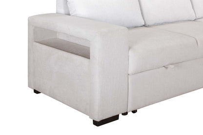 Canapé-lit sectionnel Coast 3 pièces orienté vers la droite avec rangement et repose-pieds - Blanc ivoire | Canapé-lit sectionnel de droite Coast 3 pièces en tissu avec rangement et pouf - blanc ivoire
