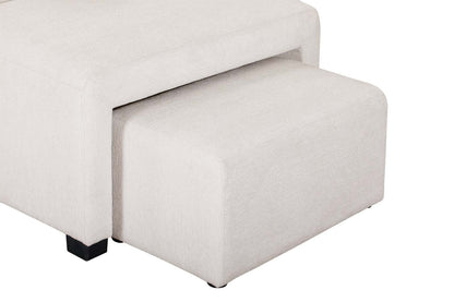 Canapé-lit sectionnel Coast 3 pièces orienté vers la droite avec rangement et repose-pieds - Blanc ivoire | Canapé-lit sectionnel de droite Coast 3 pièces en tissu avec rangement et pouf - blanc ivoire