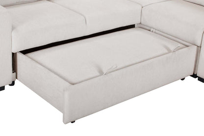 Canapé-lit sectionnel Coast 3 pièces orienté vers la droite avec rangement et repose-pieds - Blanc ivoire | Canapé-lit sectionnel de droite Coast 3 pièces en tissu avec rangement et pouf - blanc ivoire