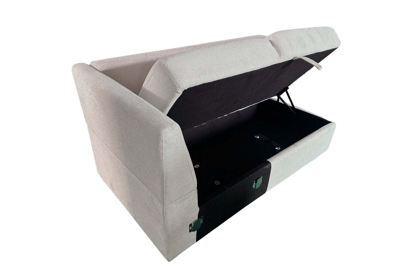 Canapé-lit sectionnel Coast 3 pièces orienté vers la droite avec rangement et repose-pieds - Blanc ivoire | Canapé-lit sectionnel de droite Coast 3 pièces en tissu avec rangement et pouf - blanc ivoire