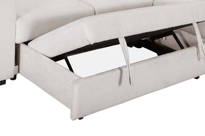 Canapé-lit sectionnel Coast 3 pièces orienté vers la droite avec rangement et repose-pieds - Blanc ivoire | Canapé-lit sectionnel de droite Coast 3 pièces en tissu avec rangement et pouf - blanc ivoire