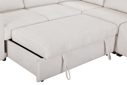 Canapé-lit sectionnel Coast 3 pièces orienté vers la droite avec rangement et repose-pieds - Blanc ivoire | Canapé-lit sectionnel de droite Coast 3 pièces en tissu avec rangement et pouf - blanc ivoire