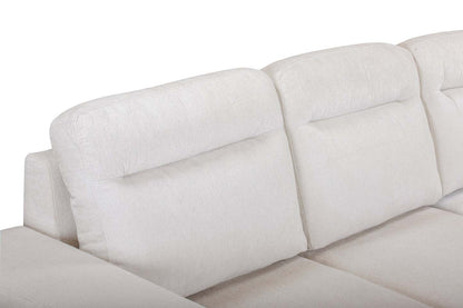 Canapé-lit sectionnel Coast 3 pièces orienté vers la droite avec rangement et repose-pieds - Blanc ivoire | Canapé-lit sectionnel de droite Coast 3 pièces en tissu avec rangement et pouf - blanc ivoire