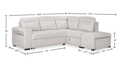 Canapé-lit sectionnel Coast 3 pièces orienté vers la droite avec rangement et repose-pieds - Blanc ivoire | Canapé-lit sectionnel de droite Coast 3 pièces en tissu avec rangement et pouf - blanc ivoire