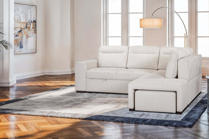 Canapé-lit sectionnel Coast 3 pièces orienté vers la droite avec rangement et repose-pieds - Blanc ivoire | Canapé-lit sectionnel de droite Coast 3 pièces en tissu avec rangement et pouf - blanc ivoire