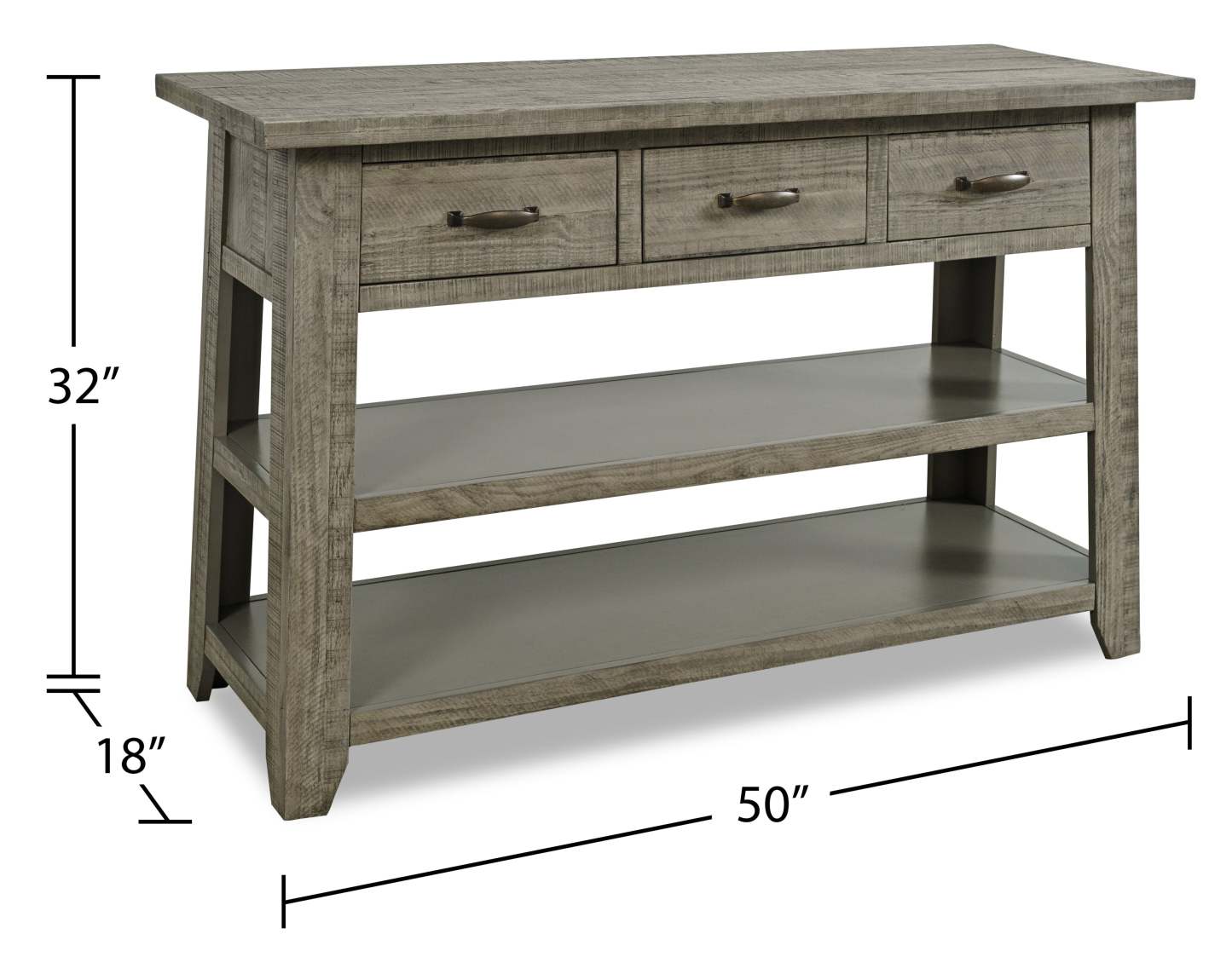Colson 50 Rustic Sofa Table with Storage and Shelf - Driftwood | Table de salon rustique Colson de 50 po avec rangement et tablette - bois flotté