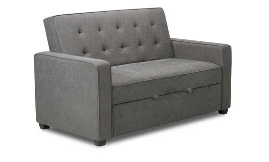 Futon Klik Klak en tissu velours Cory 59 avec capitonnage - Gris | Futon Cory de 59 po en tissu de velours avec mécanisme Klik Klak et capitonnage - gris