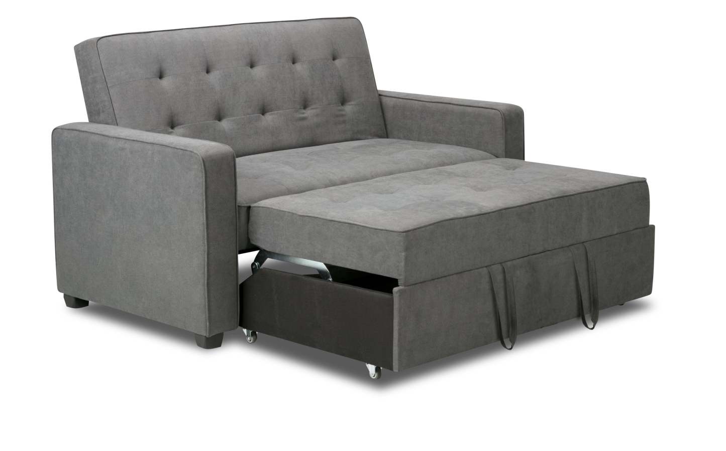 Futon Klik Klak en tissu velours Cory 59 avec capitonnage - Gris | Futon Cory de 59 po en tissu de velours avec mécanisme Klik Klak et capitonnage - gris