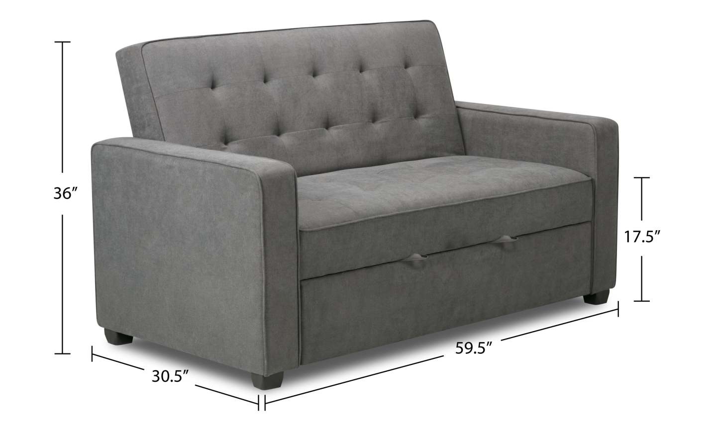 Futon Klik Klak en tissu velours Cory 59 avec capitonnage - Gris | Futon Cory de 59 po en tissu de velours avec mécanisme Klik Klak et capitonnage - gris