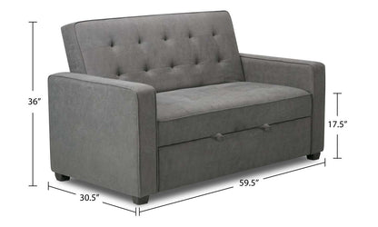 Futon Klik Klak en tissu velours Cory 59 avec capitonnage - Gris | Futon Cory de 59 po en tissu de velours avec mécanisme Klik Klak et capitonnage - gris
