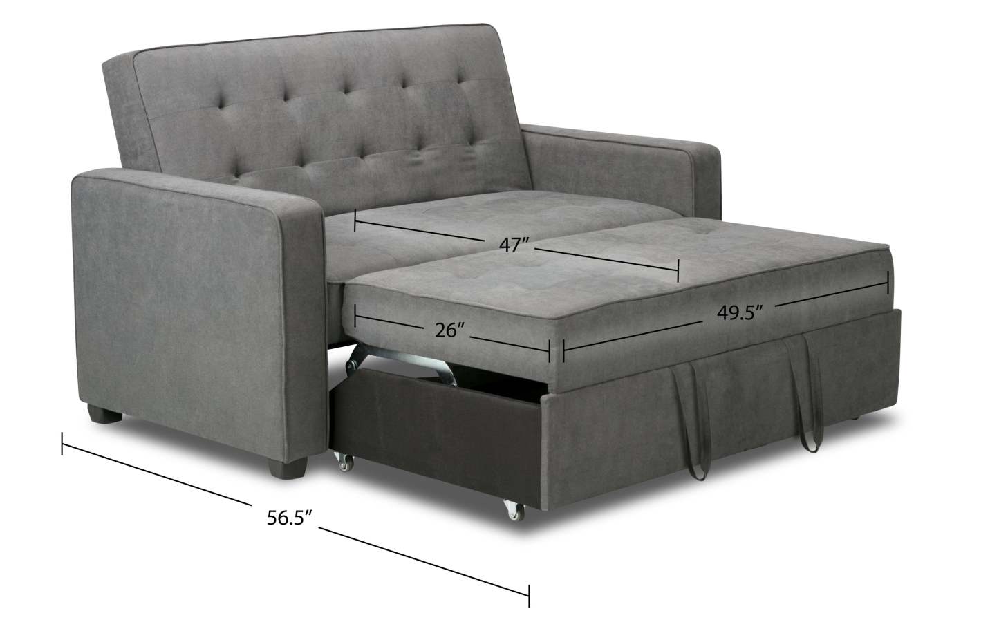 Futon Klik Klak en tissu velours Cory 59 avec capitonnage - Gris | Futon Cory de 59 po en tissu de velours avec mécanisme Klik Klak et capitonnage - gris